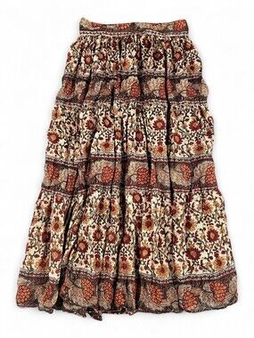 Phool Silk Tiered Maxi Skirt Boho Floral Sz S